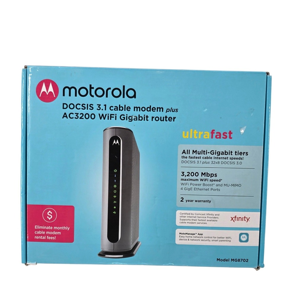 Motorola MG8702 DOCSIS 3.1 Cable Modem AC3200 WiFi Gigabit Open Box New